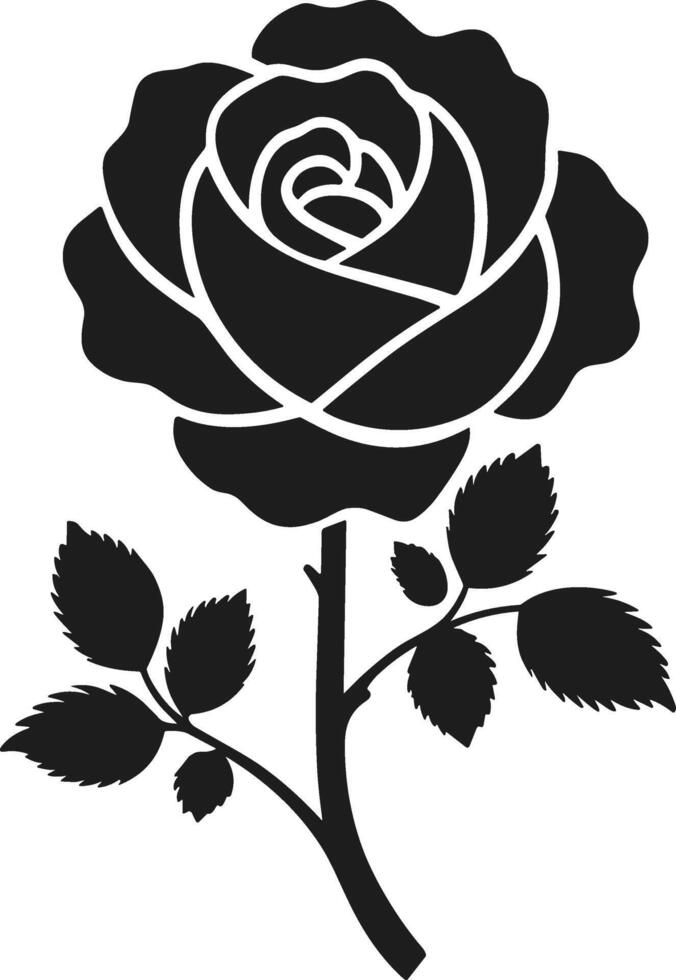 Single Blooming Rose Silhouette with Leaves vector