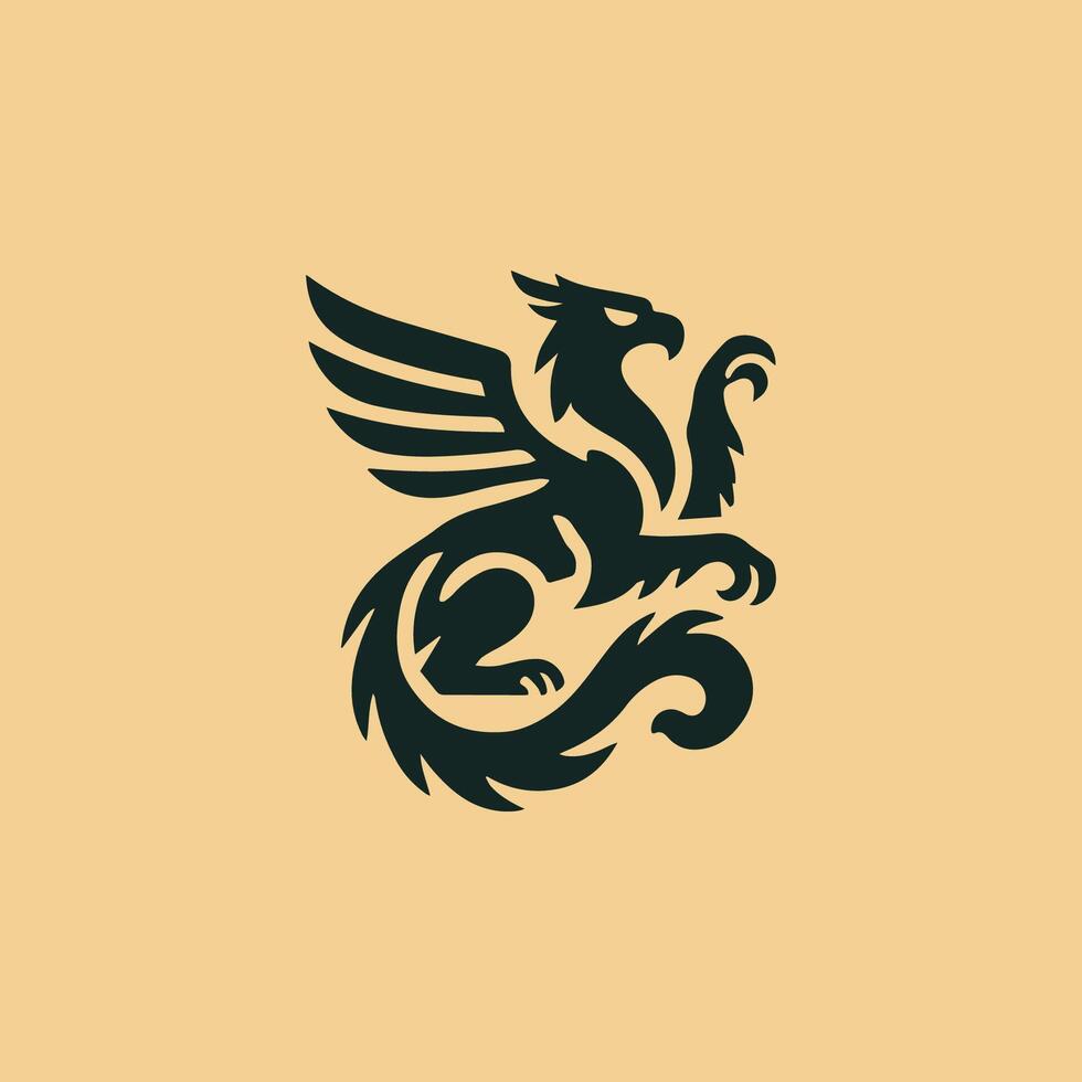 a black and green dragon logo on a beige background vector