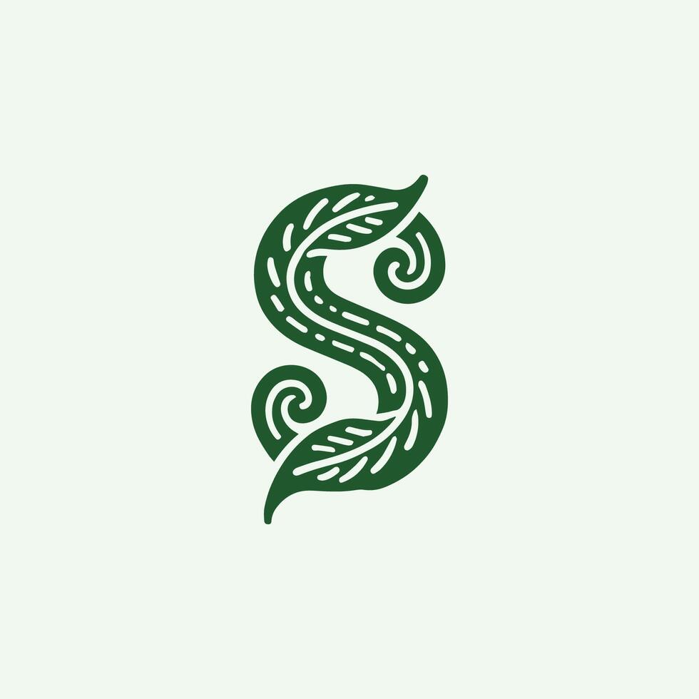 a green letter s with a leafy design vector