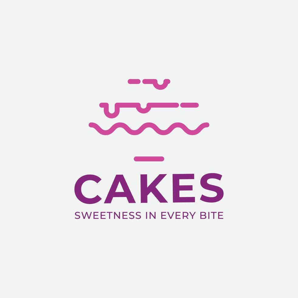 birthday cake logo icon with line art shape illustration design vector