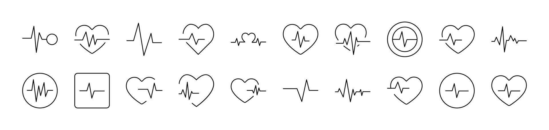 Pulse and Cardiogram Set of Thin Icons. Editable Stroke. Suitable for Web Sites, Books, Cards, Apps vector