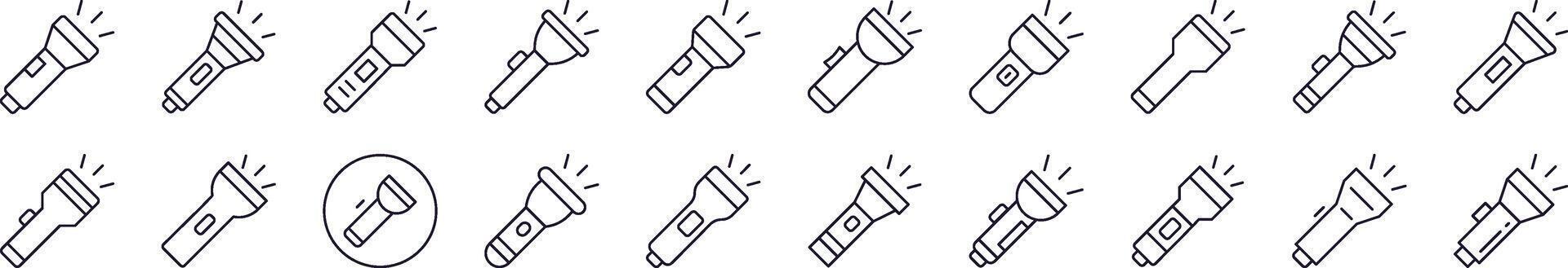 Flashlight Line Icon Bundle. Editable Stroke. Minimalistic Linear Pictogram for Design of Cards, Apps, Banners, Posts vector