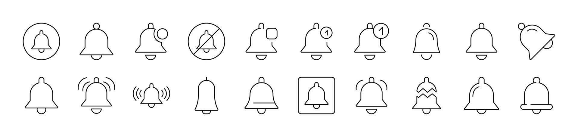 Bell as Ring and Notification Collection of Thin Icons. Editable Stroke. Suitable for Web Sites, Books, Cards, Apps vector