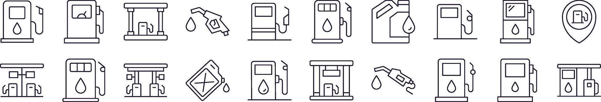 Gas Station Line Icon Set. Editable Stroke. Minimalistic Linear Pictogram for Design of Cards, Apps, Banners, Posts vector