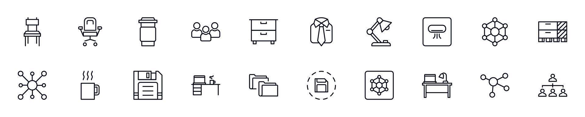 Office outline signs drawn with thin Line. Simple linear illustrations for stores, shops, banners, design vector