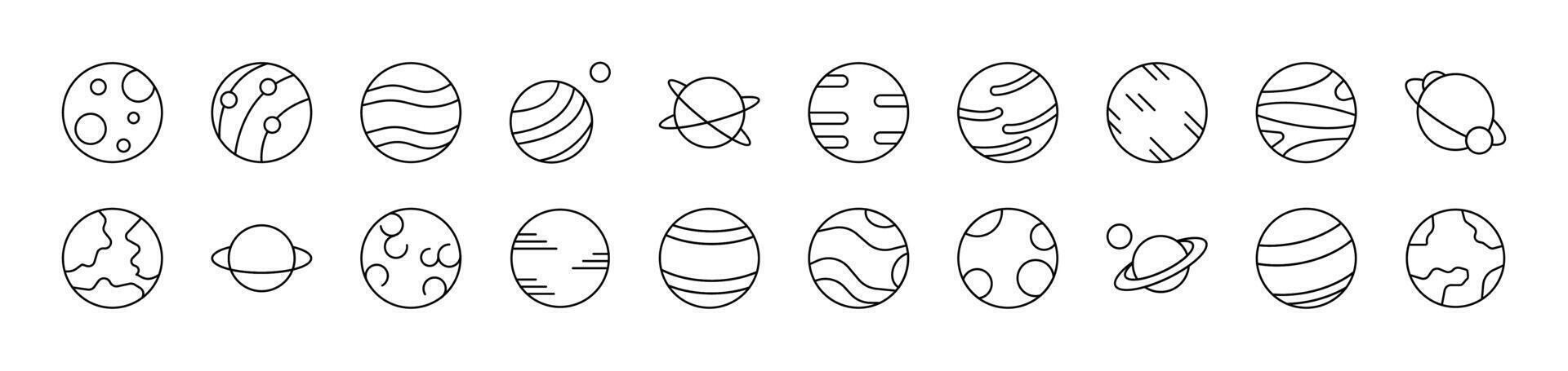 Planets and Celestial Bodies Collection of Thin Icons. Editable Stroke. Suitable for Web Sites, Books, Cards, Apps vector
