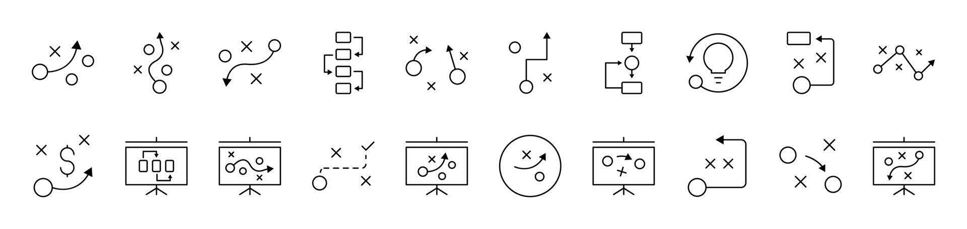 Algorithm, Scheme and Infographics Related Line Icon Collection. Editable Stroke. Perfect for Infographics, Articles, Books, Flyers, Banners vector