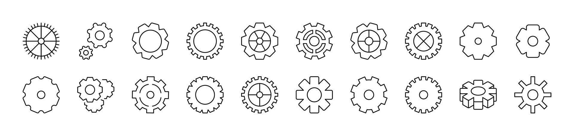 Gear and Cogwheel as Mechanism Simple Icon Collection. Editable Stroke. Perfect for Infographics, Articles, Books, Flyers, Banners vector