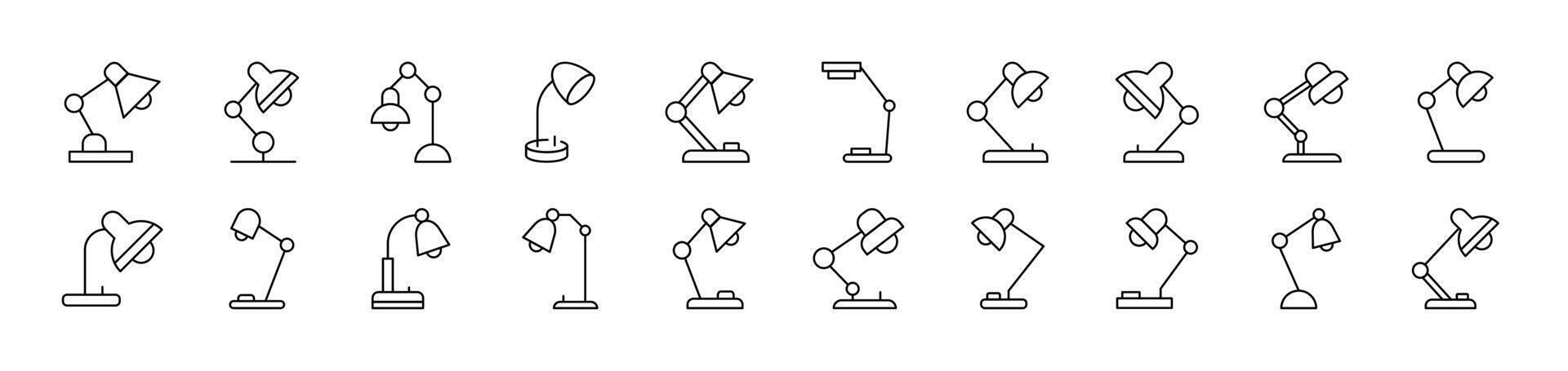 Table Lamp Collection of Thin Icons. Editable Stroke. Suitable for Web Sites, Books, Cards, Apps vector