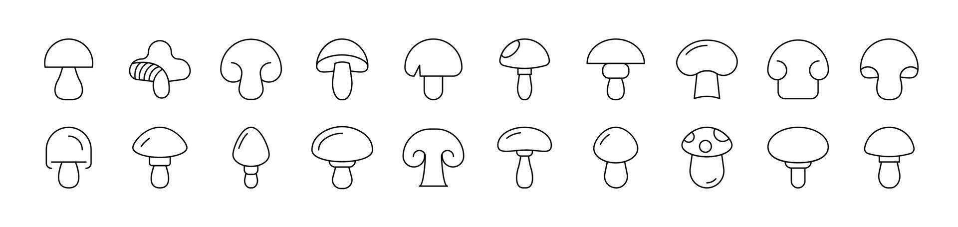Mushroom Outline Simple Linear Image Collection. Editable Stroke. Suitable for Web Sites, Books, Cards, Apps vector