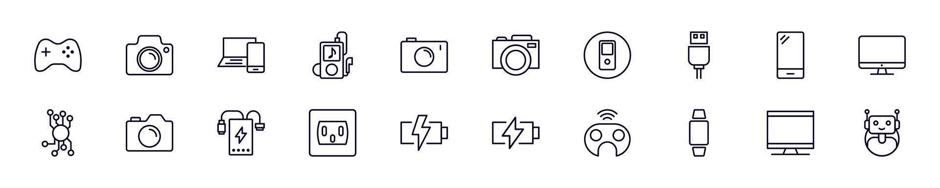 Electronics line icons pack. Simple outline sign and editable stroke for web sites, articles, books, apps vector