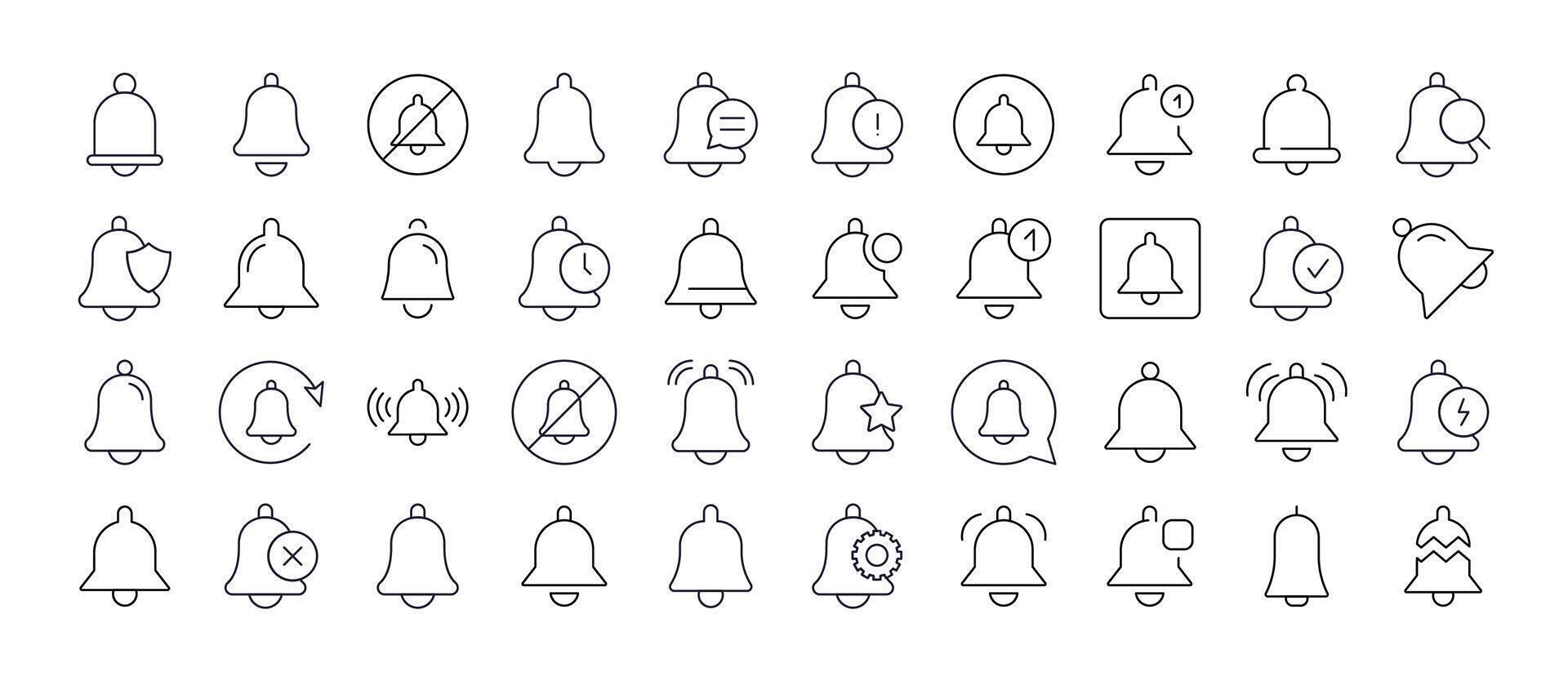 Bell with Items Thin Icons Collection. Editable Stroke. Suitable for Web Sites, Books, Cards, Apps vector