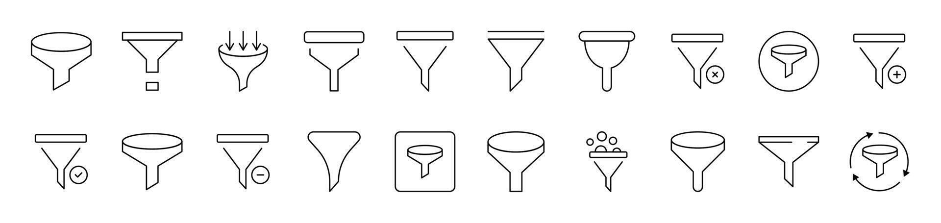 Funnel Related Line Icon Collection. Editable Stroke. Perfect for Infographics, Articles, Books, Flyers, Banners vector