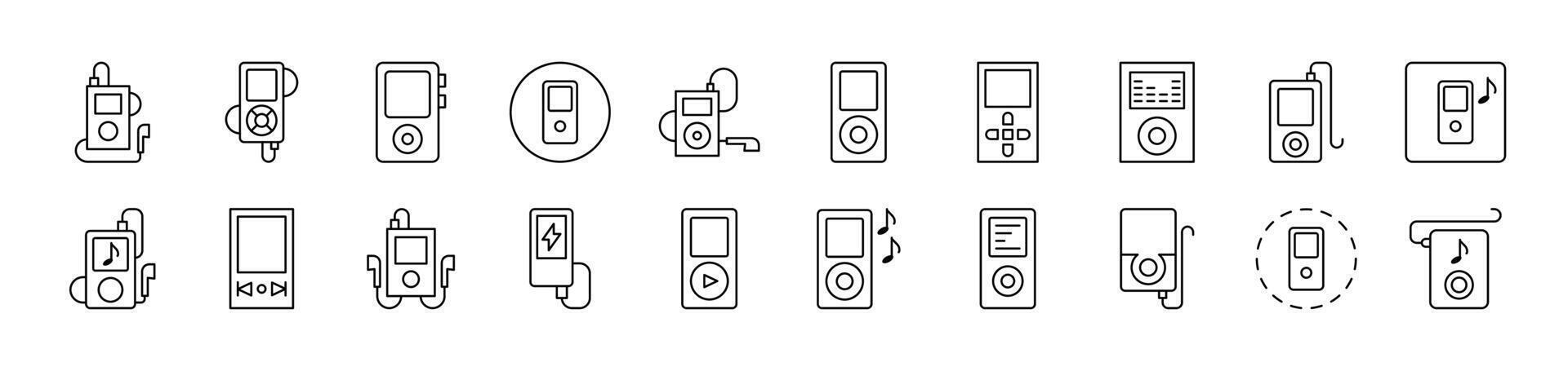 Music Player Line Icon Collection. Editable Stroke. Minimalistic Linear Pictogram for Design of Cards, Apps, Banners, Posts vector