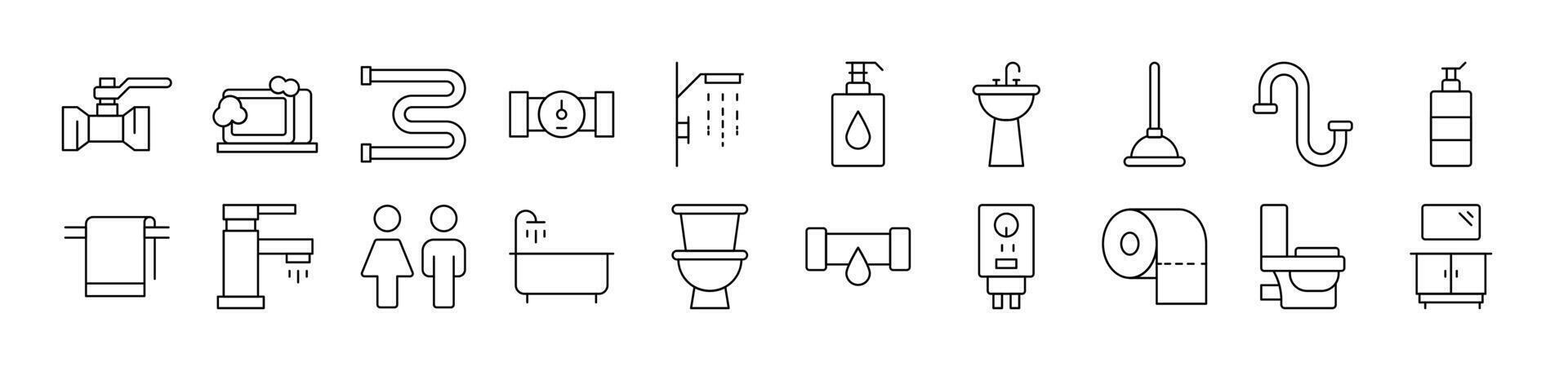 Plumbing Outline Image Collection. Editable Stroke. Perfect for Infographics, Articles, Books, Flyers, Banners vector