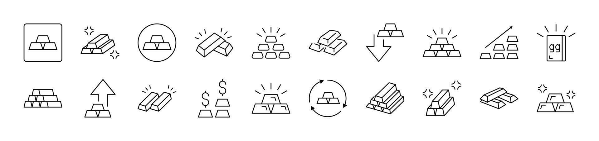 Gold Bars Outline Image Collection. Editable Stroke. Perfect for Infographics, Articles, Books, Flyers, Banners vector