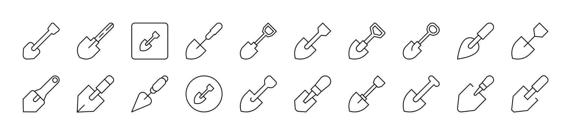 Shovel Thin Icons Collection. Editable Stroke. Suitable for Web Sites, Books, Cards, Apps vector