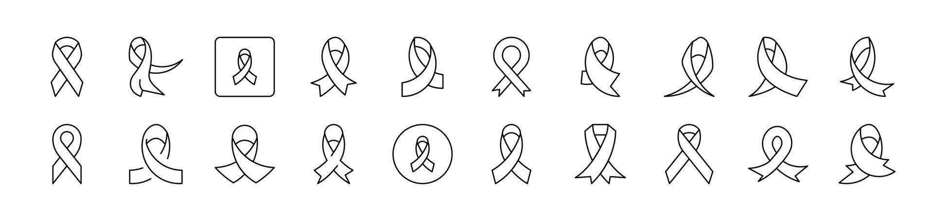 Cancer Pink Ribbon Set of Thin Icons. Editable Stroke. Suitable for Web Sites, Books, Cards, Apps vector