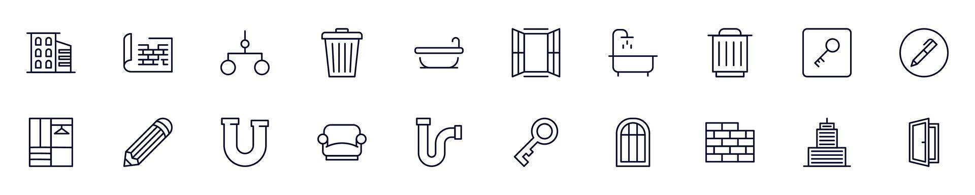 Collections of line icons of house, repair, renovation. Simple linear illustration that perfect for web banners, social networks, articles, infographics vector