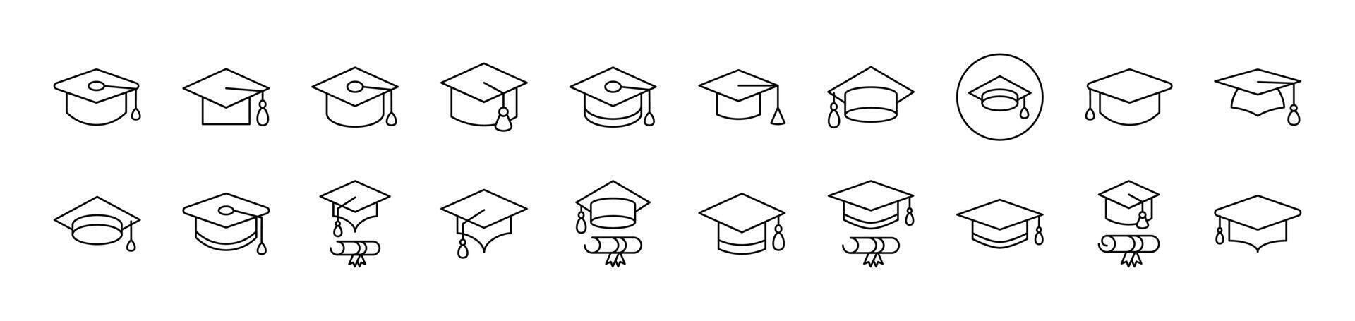 Academic Square Cap Outline Simple Linear Image Collection. Editable Stroke. Suitable for Web Sites, Books, Cards, Apps vector