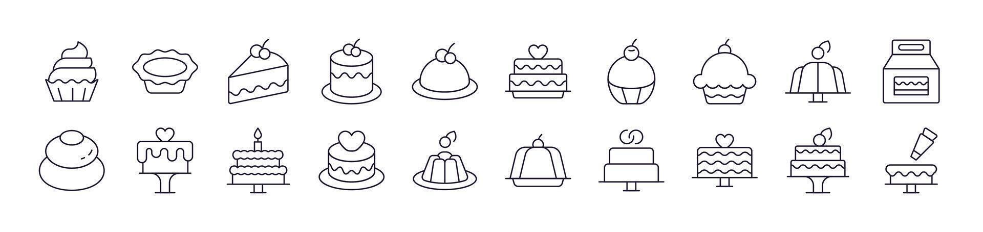 Cakes and Pastries Line Icon Collection. Editable Stroke. Perfect for Infographics, Articles, Books, Flyers, Banners vector