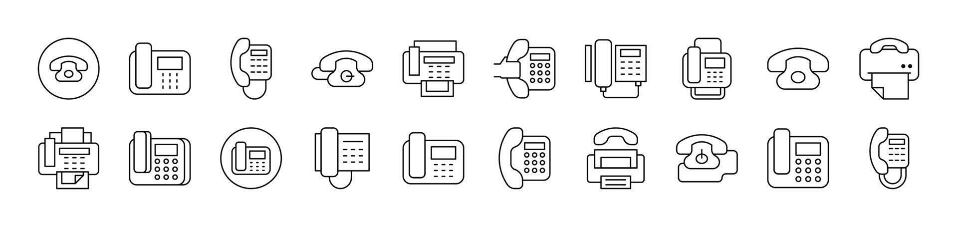 Phone and Fax Set of Thin Icons. Editable Stroke. Suitable for Web Sites, Books, Cards, Apps vector