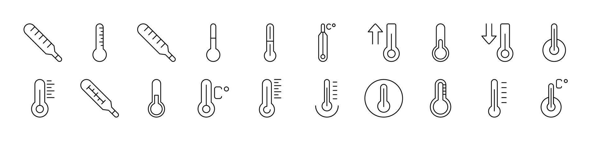 Thermometer Outline Simple Linear Image Collection. Editable Stroke. Suitable for Web Sites, Books, Cards, Apps vector