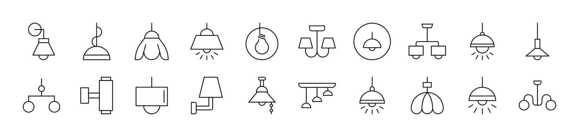 Lamps and Chandeliers Simple Isolated Line Icons Collection. Editable Stroke. Suitable for Web Sites, Books, Cards, Apps vector