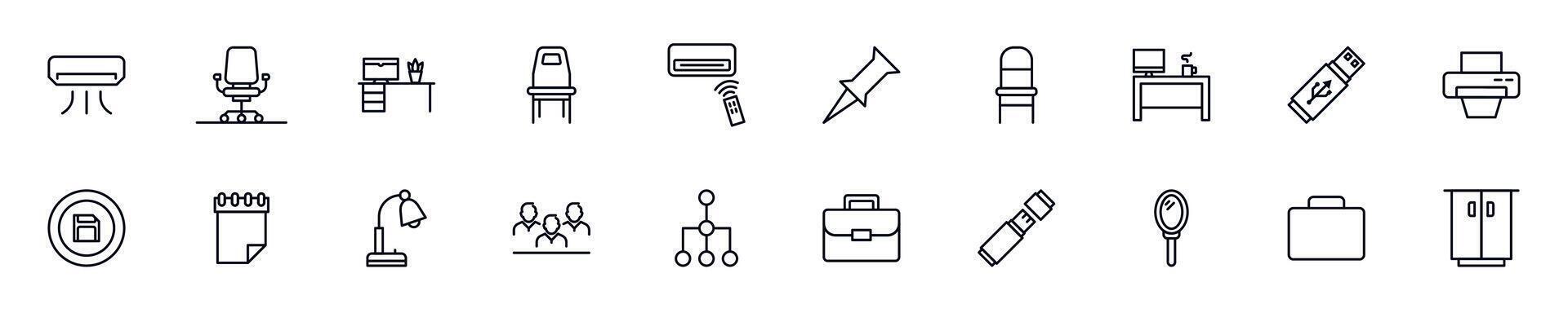 Office thin signs collection. Simple linear illustration for stores, shops, banners, design. Editable stroke vector