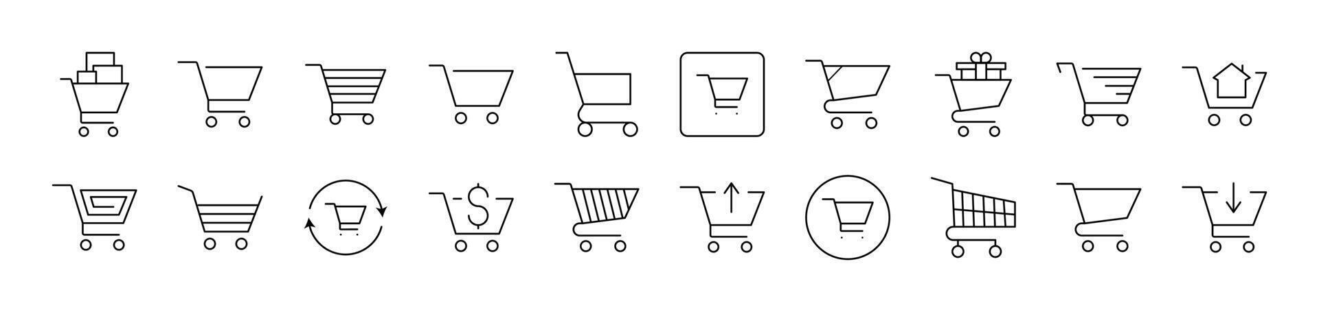 Shopping Cart Collection of Thin Icons. Editable Stroke. Suitable for Web Sites, Books, Cards, Apps vector