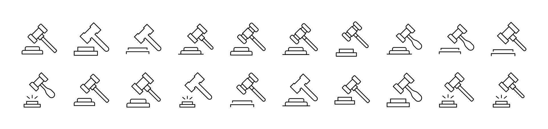 Judicial Gavel Simple Icon Collection. Editable Stroke. Perfect for Infographics, Articles, Books, Flyers, Banners vector
