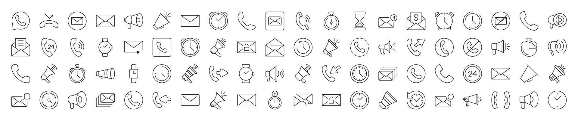 Contact Us and Interface Line Icon Set. Editable Stroke. Minimalistic Linear Pictogram for Design of Cards, Apps, Banners, Posts vector