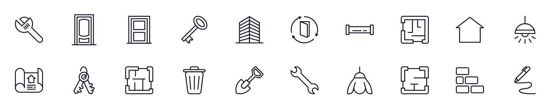 Collection of simple outline illustrations of house. Line icons for apps, web sites, shops, stores vector