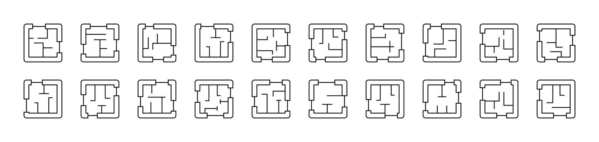 Floor Plan Thin Icons Collection. Editable Stroke. Suitable for Web Sites, Books, Cards, Apps vector