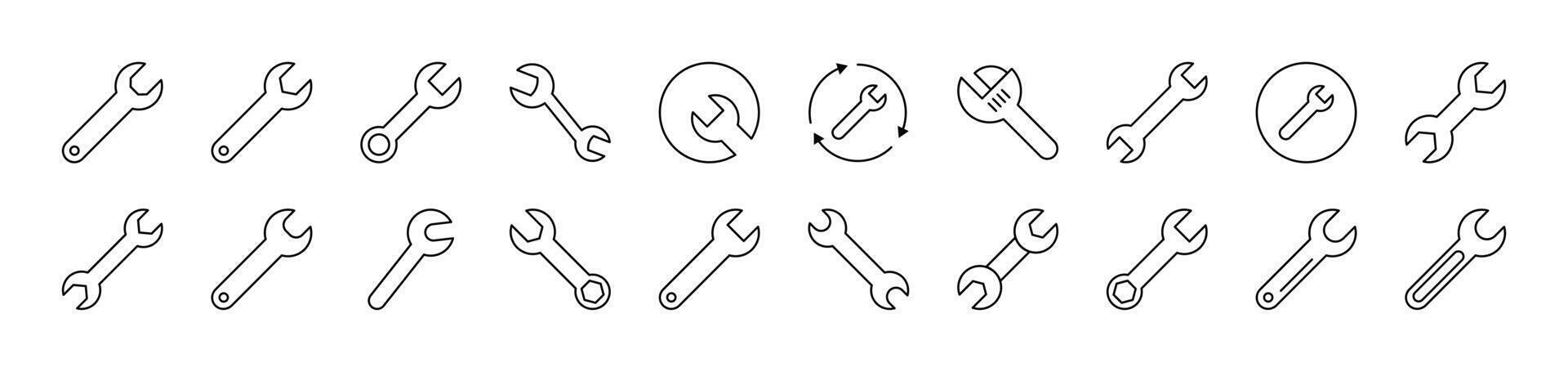 Wrench Line Icon Pack. Editable Stroke. Minimalistic Linear Pictogram for Design of Cards, Apps, Banners, Posts vector