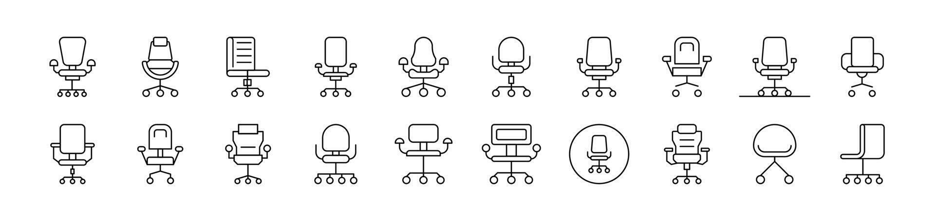 Office Chair Thin Icons Collection. Editable Stroke. Suitable for Web Sites, Books, Cards, Apps vector