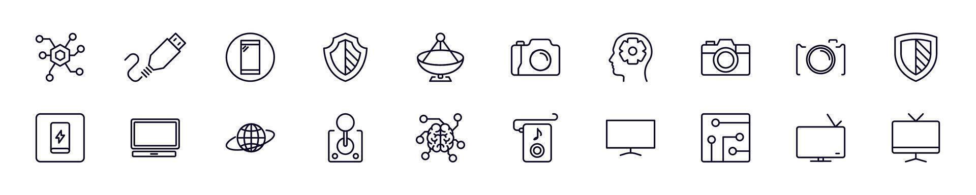 Collections of line icons of electronics. Simple linear illustration that perfect for web banners, social networks, articles, infographics vector