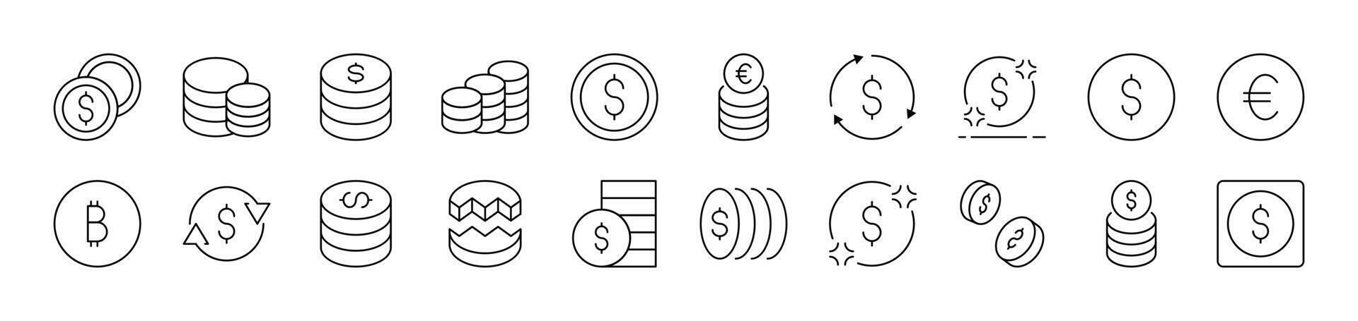 Various Coins Picture Collection. Editable Stroke. Perfect for Infographics, Articles, Books, Flyers, Banners vector