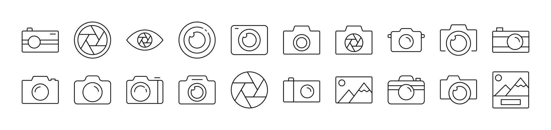 Photo Camera Related Image Collection. Editable Stroke. Perfect for Infographics, Articles, Books, Flyers, Banners vector