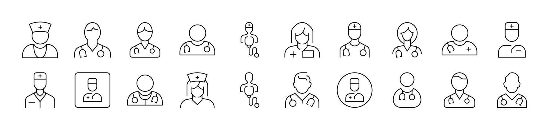 Doctor Avatar Thin Icons Collection. Editable Stroke. Suitable for Web Sites, Books, Cards, Apps vector