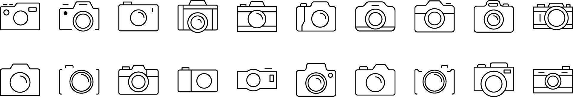 Photo Camera Line Icon Set. Editable Stroke. Minimalistic Linear Pictogram for Design of Cards, Apps, Banners, Posts vector