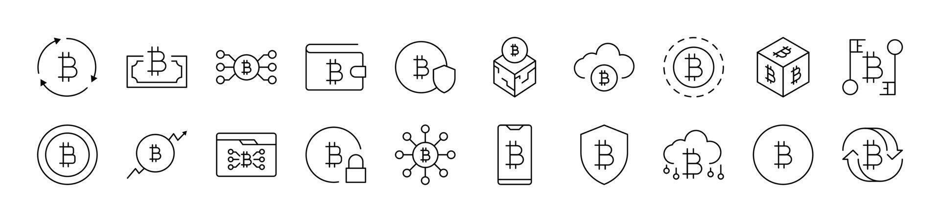 Cryptocurrency Picture Collection. Editable Stroke. Perfect for Infographics, Articles, Books, Flyers, Banners vector