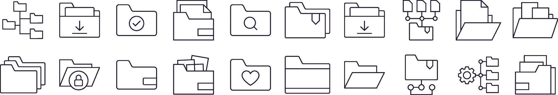 Bundle of Line Icons of Computer Folder. Editable Stroke. Minimalistic Linear Pictogram for Design of Cards, Apps, Banners, Posts vector