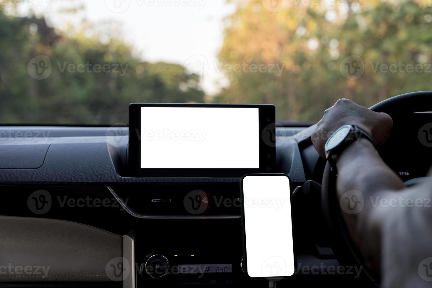 Mobile phone with isolated white screen. Blank empty screen, copy space. Clipping path. photo