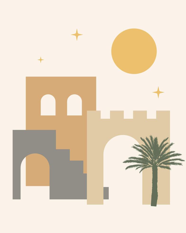 Islamic and Arabic minimalist with palm tree landscape. vector
