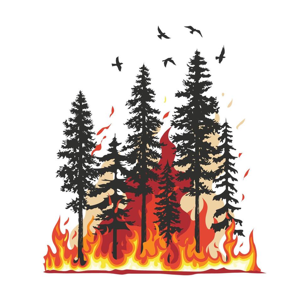 forest fires damage ecological illustration vector