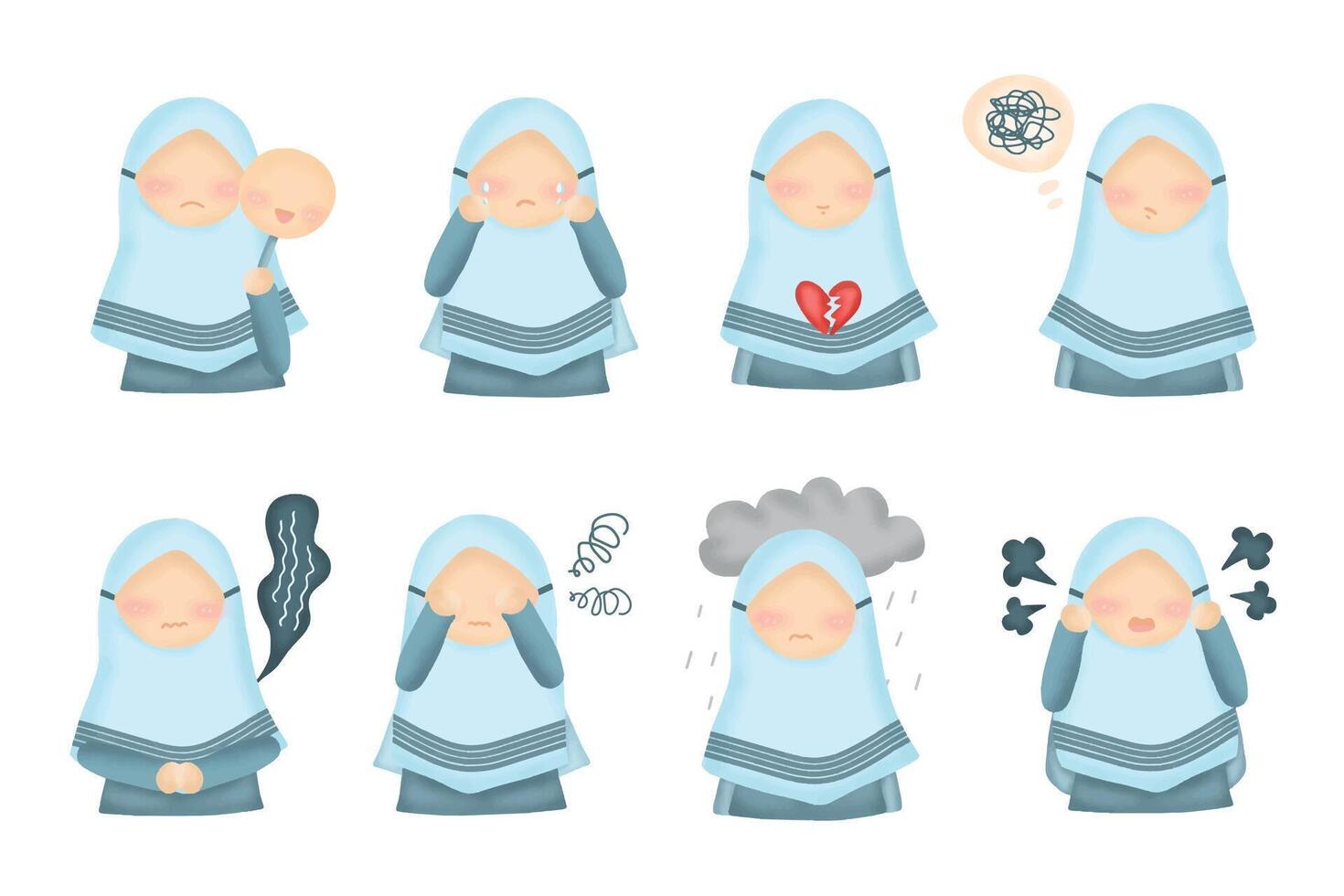 Hijab Girl Mental Health Element Illustration vector