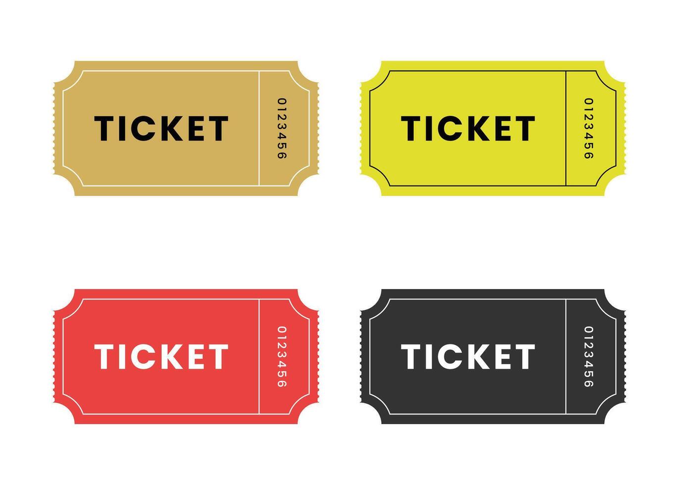 Blank colorful tickets set. Mockup ticket concert, boarding, lottery, movie and coupon. vector