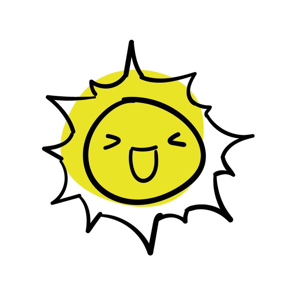 Sunshine and sunny emoji, yellow face hand drawn illustration vector