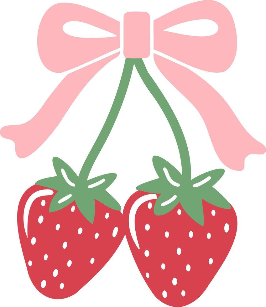 Cute illustration of two strawberries with pink bow. Perfect for designs vector